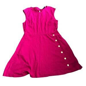 New York & Company Hot Pink Dress Buttons Fit & Flare Scuba Size Large